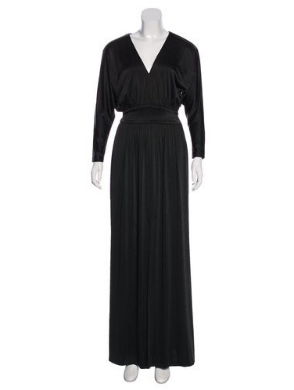 Halston Heritage Black Flounce Sleeve Maxi Dress with Waist Tie